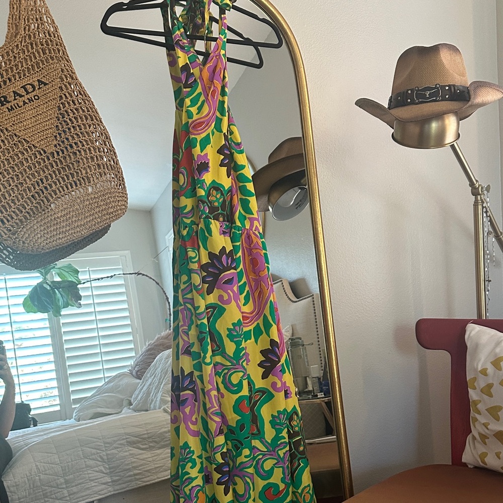 Stunning J CREW Silk Halter Tie Colorful Floral Maxi Dress NEW WITH TAG